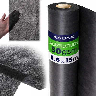 Produktbild von KADAX Unkrautvlies 1.6 x 15 m, 50 g/m², Schwarz Gartenvlies aus Polypropylen, Wasserdurchlässig Mulchvlies gegen Unkraut, Unkrautfolie für Garten, Pflanzfolie