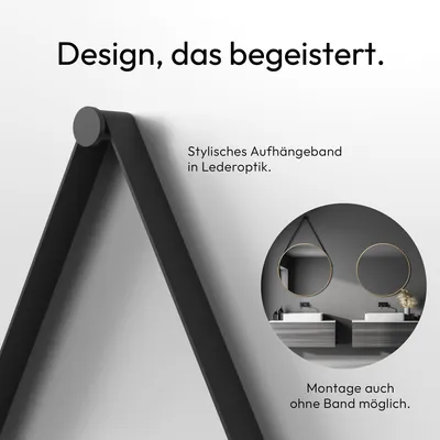 Produktbild von Wandspiegel 80 cm, rund, matt gold, Aluminiumrahmen, Lederband