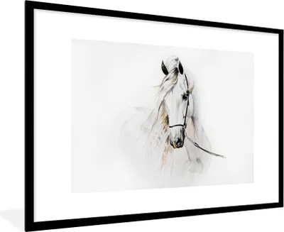 Produktbild von MuchoWow® MuchoWow® Gerahmtes Poster Pferd - Aquarell - Tiere - Weiß 90x60 cm - Poster mit zchwarzem Bilderrahmen - Wanddekoration - Fotos