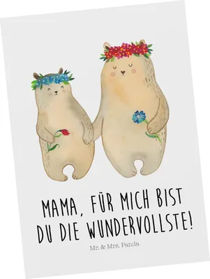 Produktbild von Mr. & Mrs. Panda Grußkarte Bären mit Blumenkranz - Weiß - Geschenk, Postkarten, Kinder, Ansichtskarten, Postkarte, Family, einzelkarte, Muttertag, Töchter, Ansichtskarte