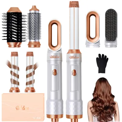 Produktbild von UKLISS 6-in-1-Haarstyler, 1000 W, mit Rundbürste, Luftlockenstab, Glättbürste, Weiß