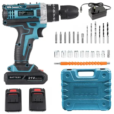 Image de Perceuse-visseuse sans fil - Set 3-en-1 - 36 V - 2 batteries - Coffret de rangement - Mandrin de 10 mm - Bleu