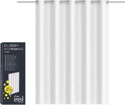 Obrázek produktu pro EISL Sprchový závěs 180x200 BÍLÝ, omyvatelný sprchový závěs proti plísním, neprůhledný závěs bílý i pro vanu