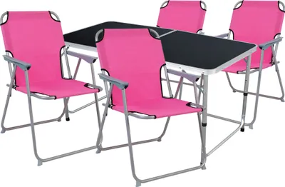 Produktbild von 5-teiliges Campingmöbel Set Black Alu 120x60x58/70cm pink