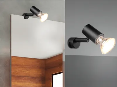Produktbild von LED Badezimmerlampe Schwarz- Spiegelklemmleuchte mit schwenkbarem Spot dimmbar