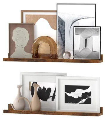 Immagine prodotto di Set di 2 mensole sospese per parete | Marrone | 60x10x5/2 cm