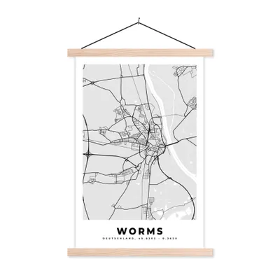 Produktbild von MuchoWow® Textilposter Karte - Worms - Karte - Deutschland 40x60 cm mit holzfarbenen Rahmen - Poster