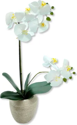 Produktbild von Kunst-Pflanze Orchidee weiße Blüten 47cm Keramik Topf gold künstliche Phalaenopsis Kunstblume
