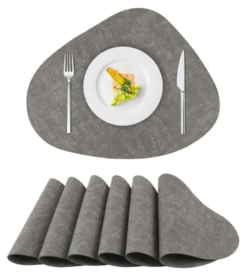 Platzdeckchen-Set 6er, Kunstleder, tropfenförmig, doppelseitig, grau