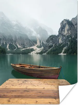 Produktbild von MuchoWow® Poster Nebel - Schnee - Berg - Boot 90x120 cm - Wohnzimmer