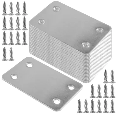 Immagine prodotto di Piastre di collegamento, 30 pezzi - Acciaio inossidabile - Staffe piatte - Piastre di riparazione - Elementi di fissaggio - Include 120 viti