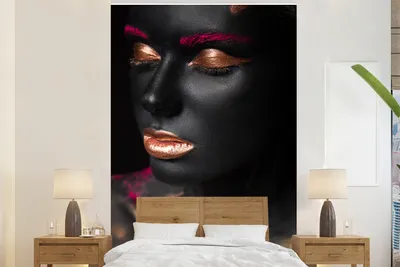Produktbild von MuchoWow® Fototapete für Wohnzimmer oder Schlafzimmer Wandtapete Vinyl Motivtapete Frau - Schwarz - Gold - 170x260 cm - Wohnzimmertapete