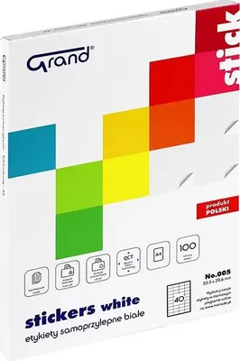 Obrázok produktu pre Samolepiace štítky GRAND 005 – 52,5 x 29,7 mm, samolepiace štítky pre kanceláriu, sklad, expedíciu a organizáciu (EAN 5903364249052)