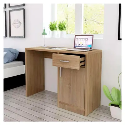 Produktbild von Schreibtisch mit Schublade und Schrank aus Eiche 100x40x73 cm