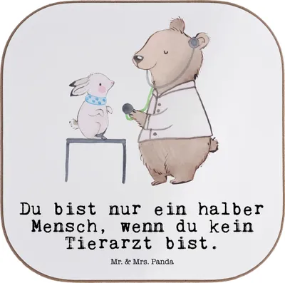 Produktbild von Mr. & Mrs. Panda Tischuntersetzer Tierarzt Herz - Weiß - Geschenk, Holzuntersetzer, Coaster, gläseruntersetzer, weinuntersetzer, Untersetzer für Gläser
