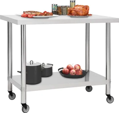 Immagine prodotto di vidaXL Piano di lavoro per cucina con rotelle 100x60x85 cm in acciaio inox