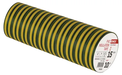 Izolační páska PVC 15mm / 10m zelenožlutá, 10 ks