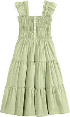 Produktbild von Sommerkleid Mädchen Grün Puffärmel A-Linie Elegant Viskose Gr. 160 11-12 J