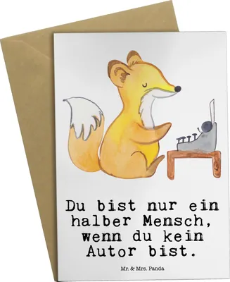 Produktbild von Mr. & Mrs. Panda Glückwunschkarte Autor Herz - Weiß - Geschenk, Buchladen, Spruch, Lustig, vatertagskarte, Grußkarten, babykarte, hochzeitskarten, einladungskarten, Beruf