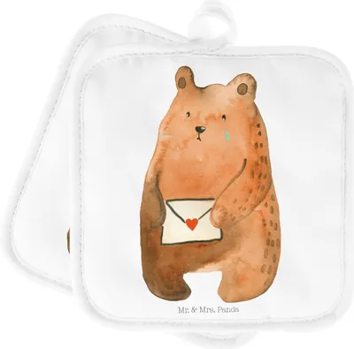 Produktbild von Mr. & Mrs. Panda Topflappen Bär Liebesbrief - Weiß - Geschenk, Set, Topfuntersetzer, Doppel, Kochlappen, Liebeskummer, Vermissen, Partner, Teddy, topfhalter, Freundin