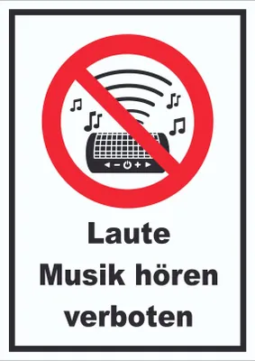 Produktbild von Schild Laute Musik verboten A5 Rückseite selbstklebend