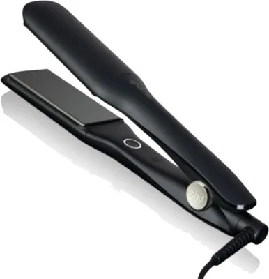 A black ghd Max Styler hair straightener is shown against a white background.