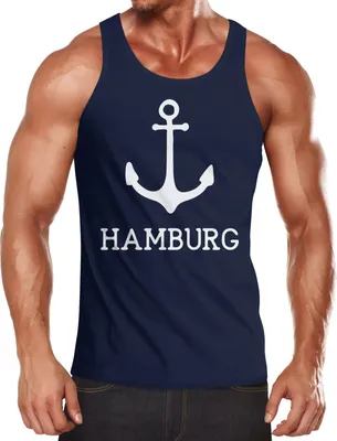 Produktbild von Herren Tank-Top mit Anker Aufdruck Hamburg Moonworks® navy S