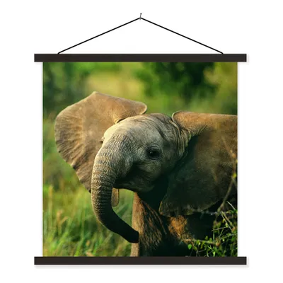 Produktbild von MuchoWow® Textilposter Elefant - Grün - Tiere - Natur 120x120 cm mit schwarzem Rahmen - Aufhängungsset