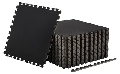 Produktbild von SucceBuy 24 x Puzzlematte Bodenschutzmatte 610 x 610 x 14 mm, Hochdichte EVA-Schaumstoffmatte, Ineinandergreifende Fitnessmatte Gymnastikmatte Sportmatte, Trainingsmatte für Zuhause und Fitnessstudio in Schwarz