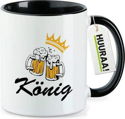 Produktbild von Huuraa Kaffeetasse König Schützenfest 330ml Schwarz Keramik Kaffeebecher Geschenkidee