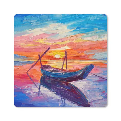 Produktbild von MuchoWow® Mauspad Mousepad Malerei - Boot - Ölfarbe - Wasser 20x20 cm - Mousepads - Maus Mat - Pad - Mausunterlage - Desk Mat - Bureauartikeln