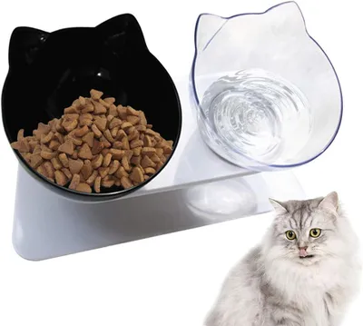 Produktbild von Katzen Futternapf Katzennäpfe 15° Gekippte Futterschüssel Doppelschüssel rutschfeste Basis Hundenapf Katzennapf Futterschale für Futter Wasser