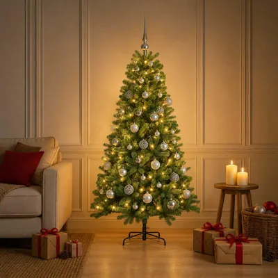 Obrázek produktu pro Umělý vánoční stromek s vánočními ozdobami, výška 120 cm, 150 LED diod