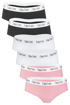 Produktbild von Fabio Farini - 6 Stück Damen Unterhosen - Frauen Hipster Panties aus elastischer Baumwolle im sportlich modernen Look mit Logo-Bund