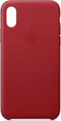 A red iPhone case with the Apple logo embossed on it, shown from the back.