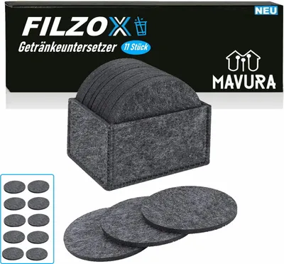 Produktbild von FILZOX plstené podložky sada sklenených podložiek plstené podložky, stolové podložky pod sklenené nápoje okrúhle [11-dielna sada]