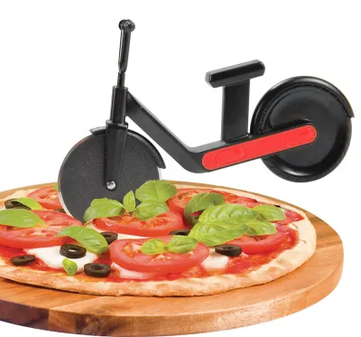 Pizzaschneider mit Fahrrad-Design, Edelstahl, antihaftbeschichtet, schwarz-rot