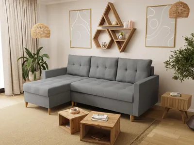 Produktbild von BroMARKT Ecksofa LIZBONA mit Schlaffunktion Bettkasten Kissen Couch Sofa L-Form, Grau