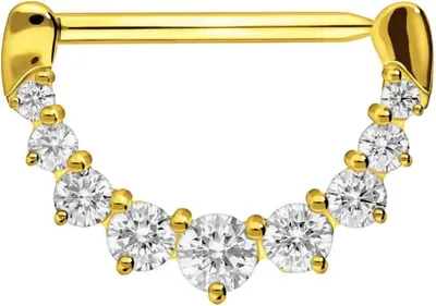 Produktbild von Brustwarzenpiercing, Chirurgenstahl Nippelpiercing Clicker 9 KRISTALLE Gold Stablänge: 16mm