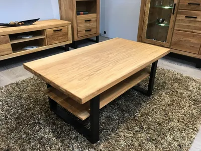 Produktbild von Couchtisch Wildeiche teilmassiv geölt 115x65cm Metallgestell schwarz Tisch