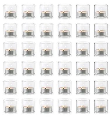 Zdjęcie produktu dla Podstawka pod świeczki typu tealight, szklana, mały zestaw, 36 sztuk, wymiary: 4,6 cm x 4 cm, dekoracja świąteczna