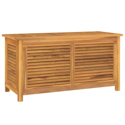 A wooden storage box with slatted doors, presented on a white background.
