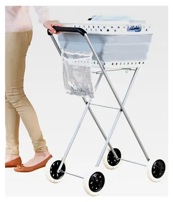 Produktbild von Wäschekorb-Trolley mit Rädern – einfaches Transportieren und Aufhängen der Wäsche – platzsparend und rückenschonend – Wäschekorb-Wagen für Körbe mit Maßen von ca. 66x44 cm
