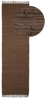 Produktbild von Flickenteppich Kelim Chindi Uni Läufer Braun 80x300 cm, handgewebt | Fleckerlteppich aus Baumwolle für Wohnzimmermit Fransen