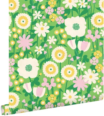 Zdjęcie produktu dla ESTAhome Tapeta retro kwiaty zielonymIżółtym 50 x 900 cm