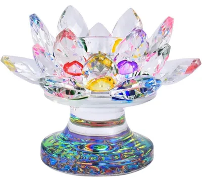Kristall-Lotus-Teelichthalter, Regenbogen, 11,2 cm