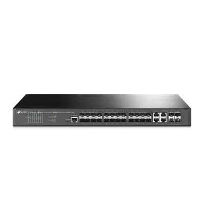 Produktbild von TP-LINK JetStream 24-Port SFP L2+ Managed Switch mit 4 10GE SFP+ Slots - Managed - L2+ - Rack-Einbau - 1U