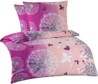 Produktbild von 3 teilig Bettwäsche Set Bettgarnitur Bettbezug Mikrofaser Übergröße Bett 200x200 2x Kissenbezug 80x80 Lila Rosa Fantasie