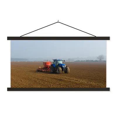 Produktbild von MuchoWow® Textilposter Traktor - Blau - Nebel 60x30 cm mit schwarzem Rahmen - Textilien