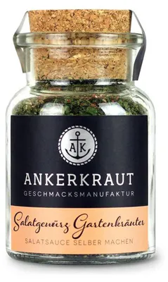 Zdjęcie produktu dla Ankerkraut Salatgewürz Gartenkräuter, Przyprawy w proszku, Czarny pieprz, Glukoza, Koper, Czosnek, Lemon juice, Maltodekstryna, Cebula, Pietruszka, Sól..., Środek konserwujący, 75 g, Słoik, 1 szt.
